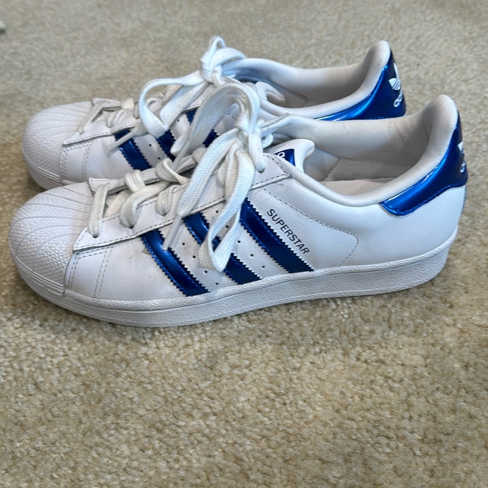 Adidas blue chrome super stars size 7